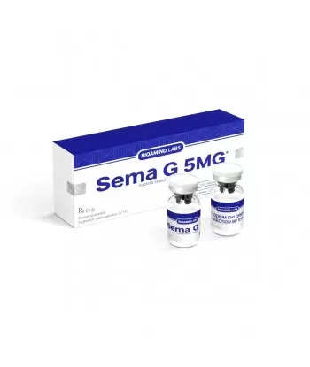 Flacon semaglutide 5 mg Sema G van BioAmino Labs met natriumchloride