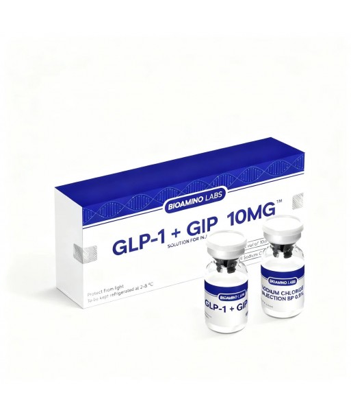 Flacon tirzepatide 10 mg GLP-1 plus GIP van BioAmino Labs
